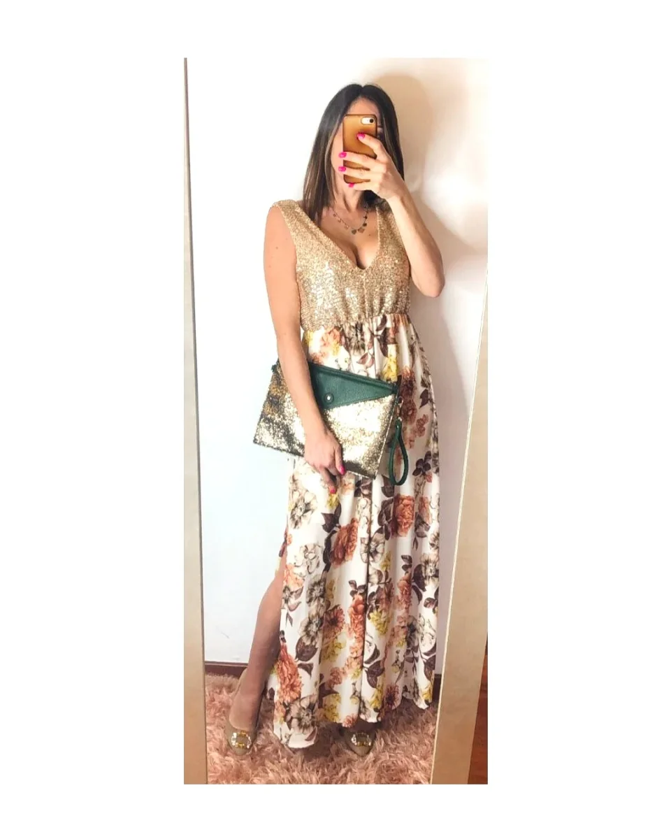 Vestito lungo fiori e paillettes! - immagine 2