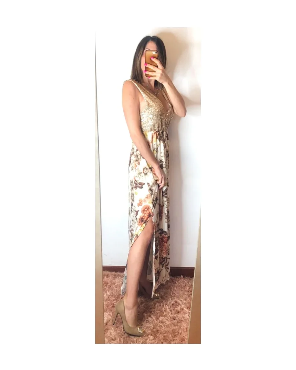 Vestito lungo fiori e paillettes! - immagine 3