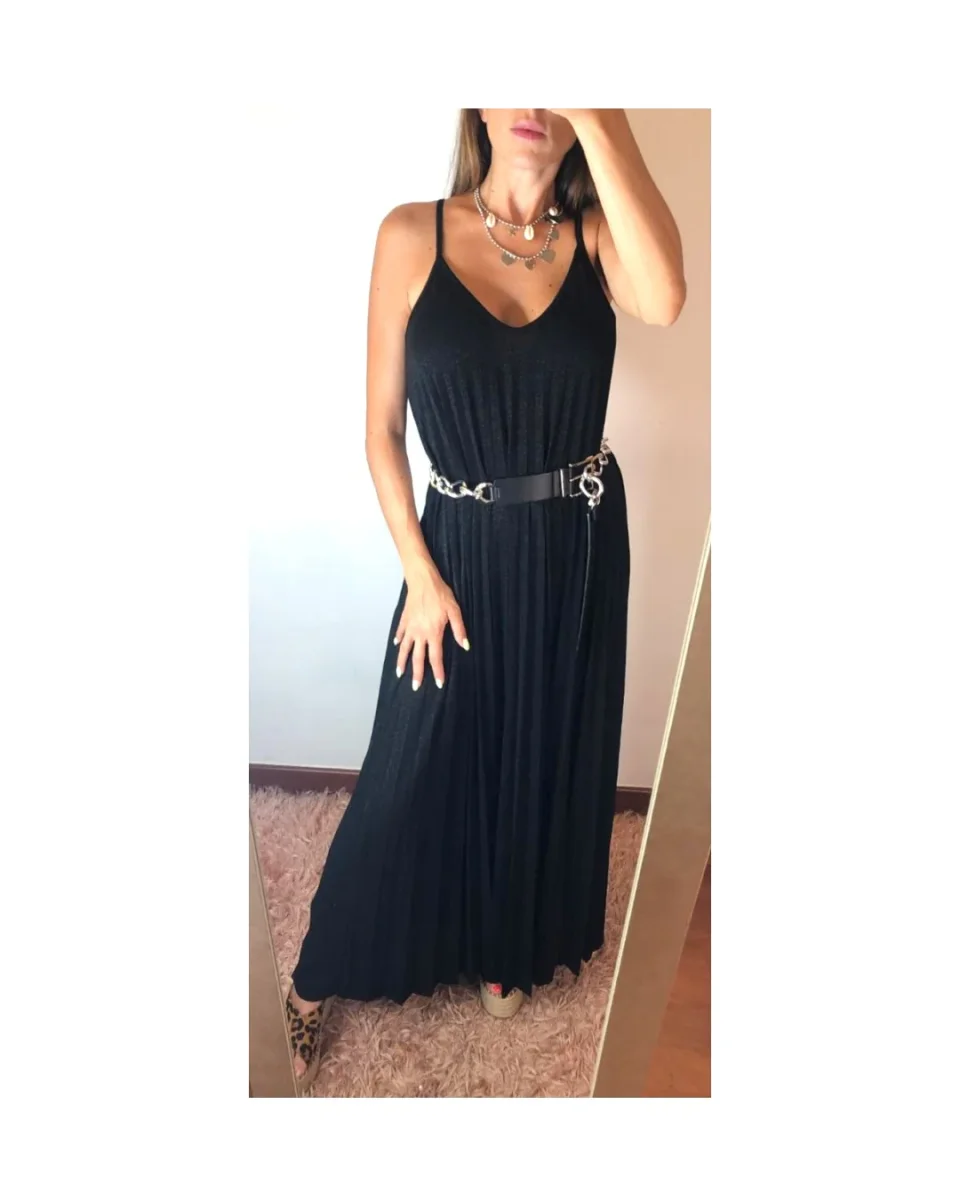Vestito lungo plisse', NERO LUREX! - immagine 3