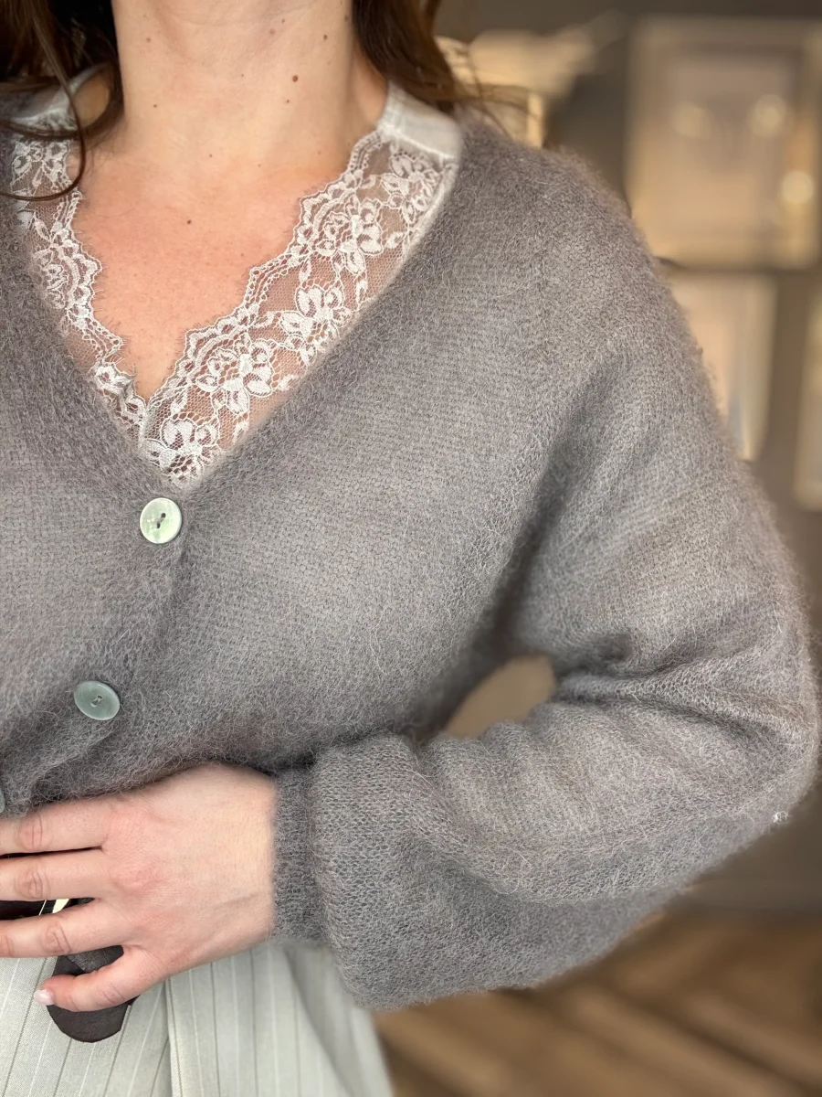 Cardigan in kid mohair tortora - immagine 4