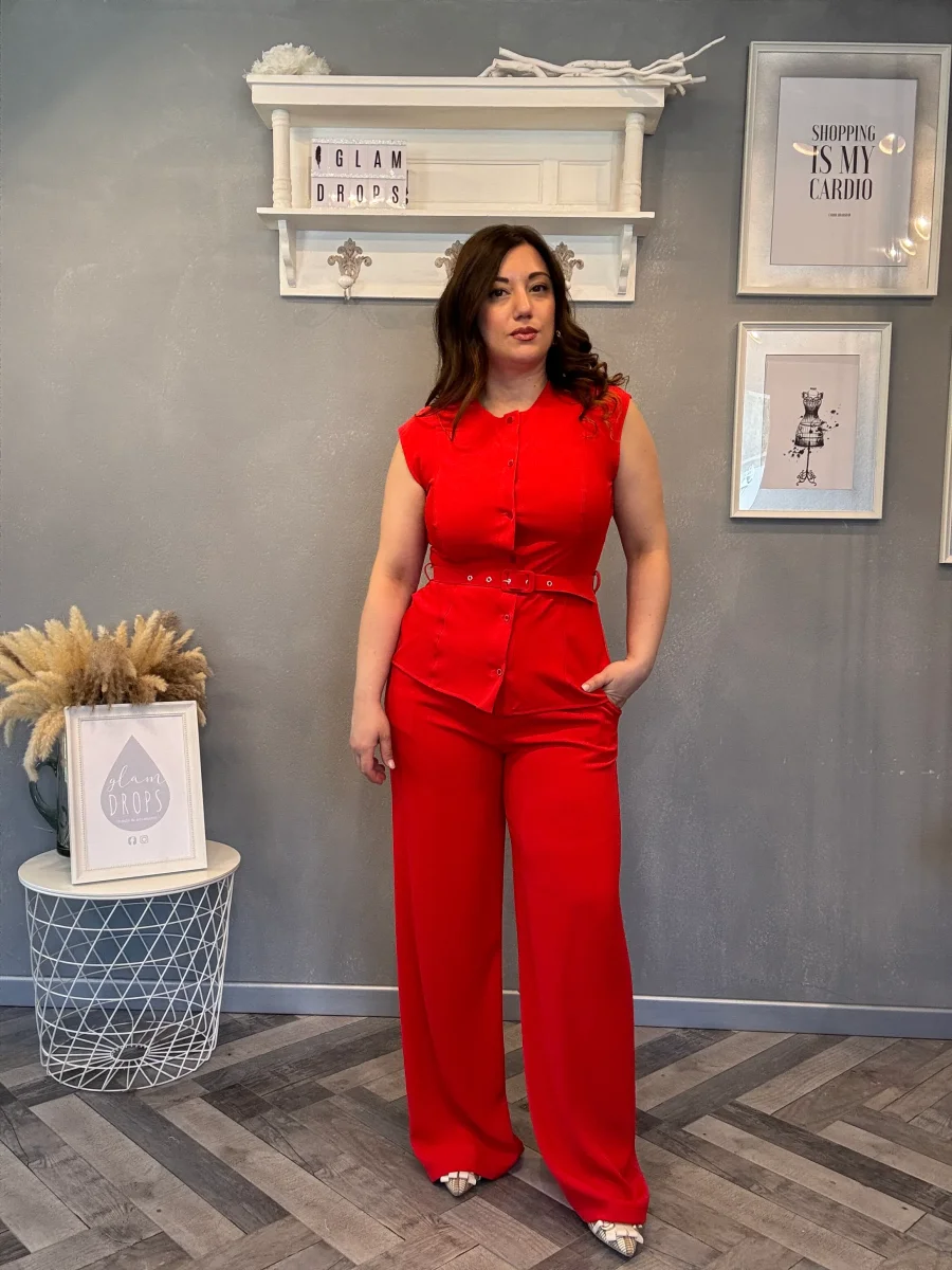 Coordinato smanicato con pantalone palazzo - immagine 4