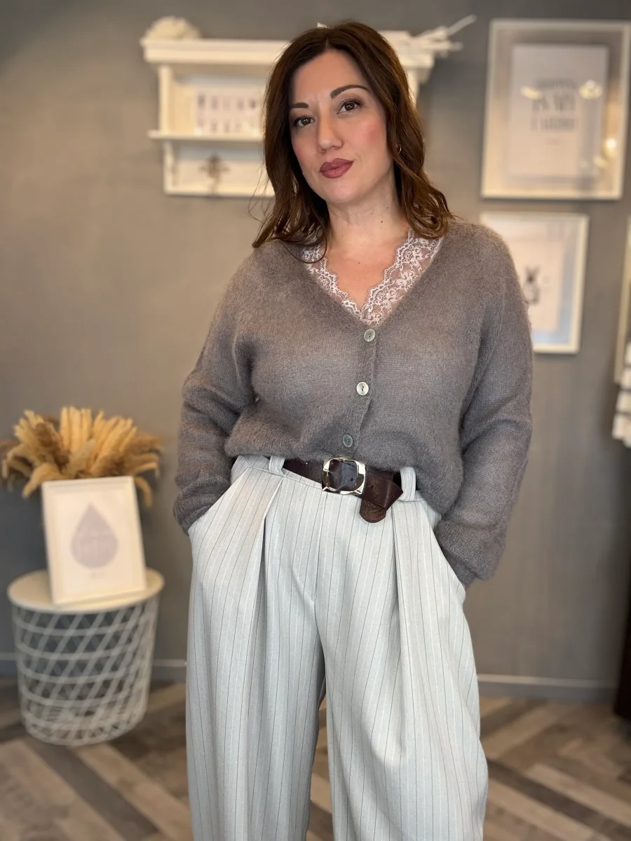 Cardigan in kid mohair tortora - immagine 2