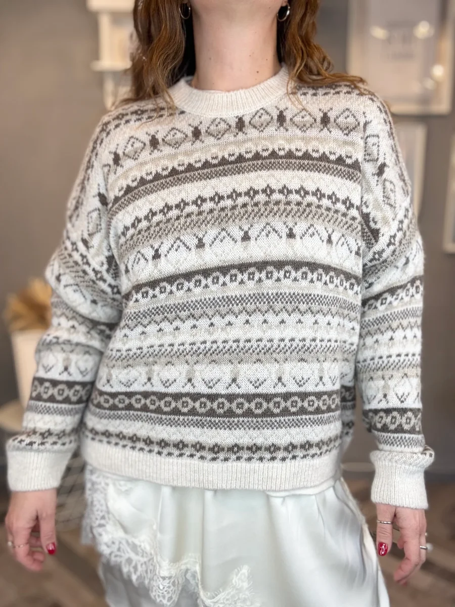 Maglione Jacquard panna - immagine 3