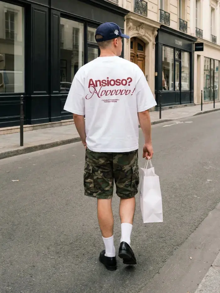 ANXIETY - T-Shirt Bianca Boxy Fit 100% Cotone Made in Italy - immagine 4
