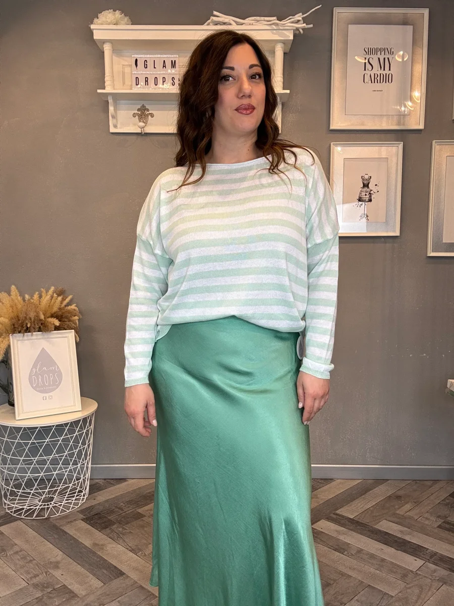 Maglioncino in cotone a righe menta - immagine 9
