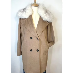 Cappotto bicolor doppiopetto con collo ecofur!